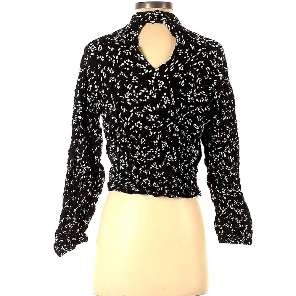 Zara Printed Black Long Sleeve Blouse Size Small Fairy Cottagecore Prairie